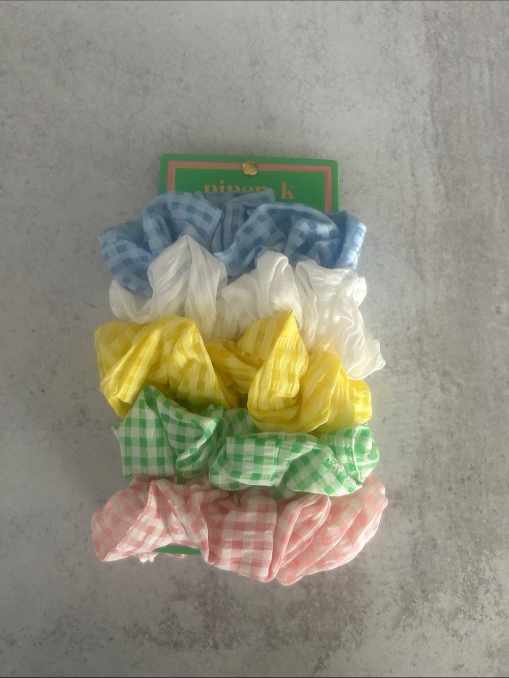 Piper K Gingham Scrunchie Set - Blue, White, Yellow, Green, Pink